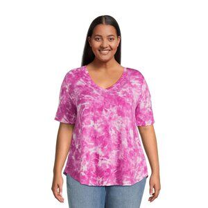 TERRA & SKY WOMEN'S SZ 2 XL (20 / 22) V - NECK TEE ORCHID TIE DYE SS T-SHIRT NWT